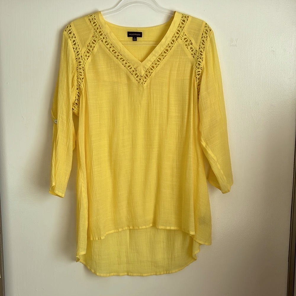 Multiples - Yellow Lace Trimmed Flowy Top